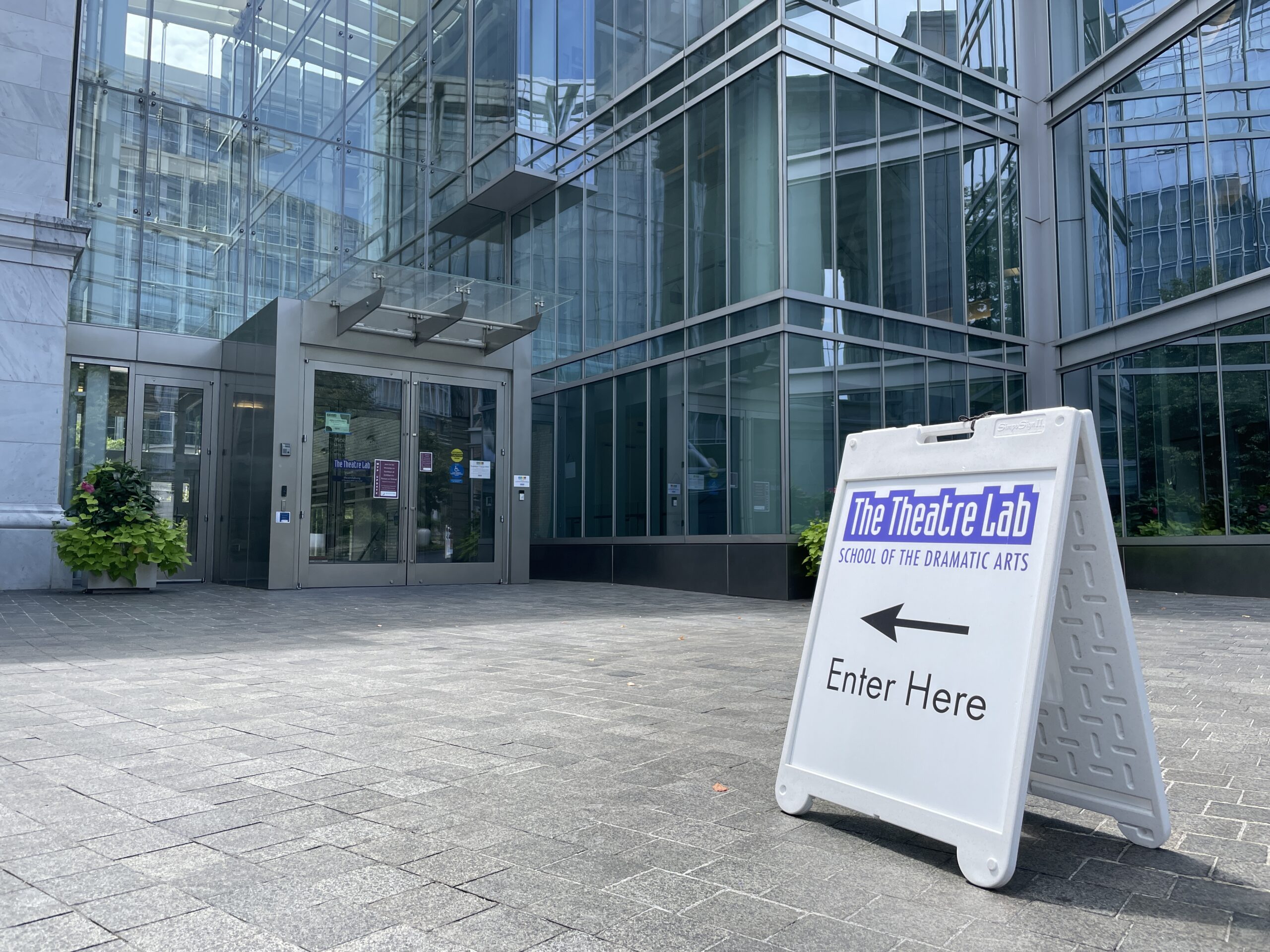 Exterior of building, glass doors